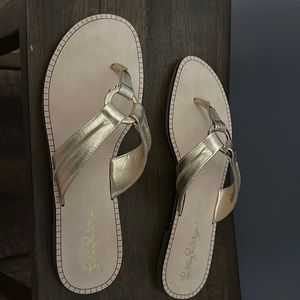 Lilly Pulitzer NWT McKim Gold Metallic Leather Sandals Size 7.5